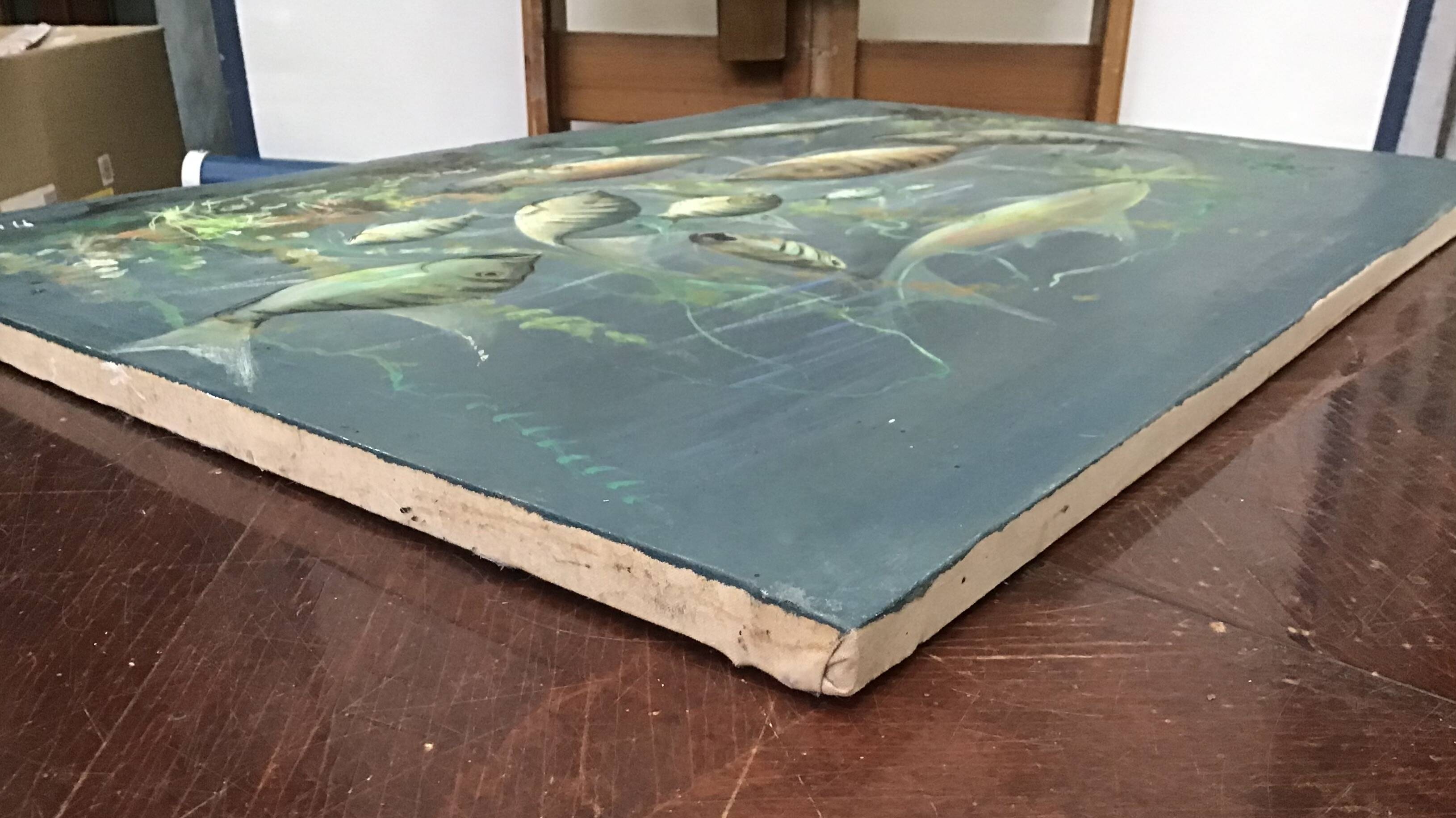 Congolese School Aquatic fauna Oil on canvas signed