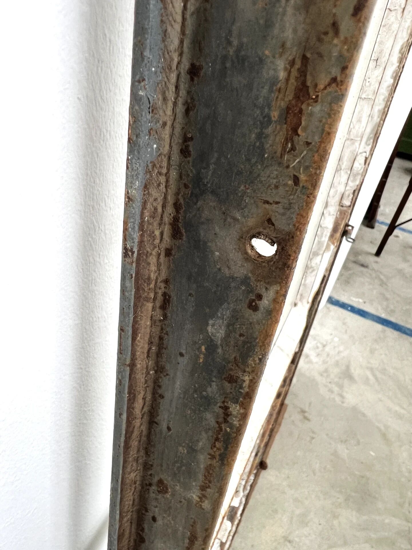 Old steel workshop skylight with opening.