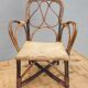Fauteuil enfant 1890 châtaigner, rotin et velours damassé