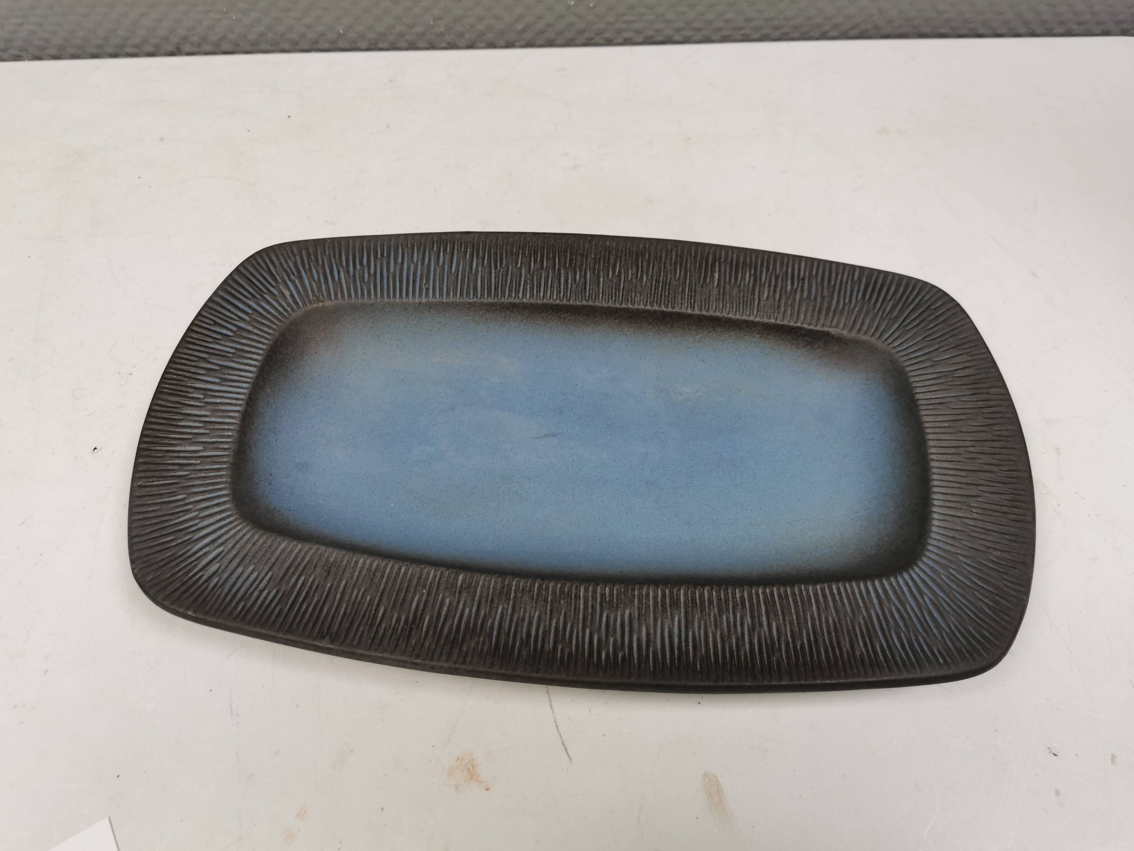 Dish in bluish colors from Hedehusene Ceramics (HK) Denmark 1960-70s