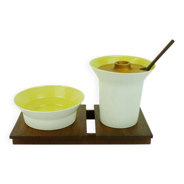 very rare danish modern SERVING SET laurids lonborg ceramic and wood 1960s