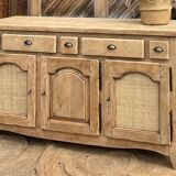 Antique enfilade / solid raw oak sideboard with caning