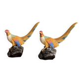 Pair of Pheasants Barbotine Faience Art Deco Birds 1930