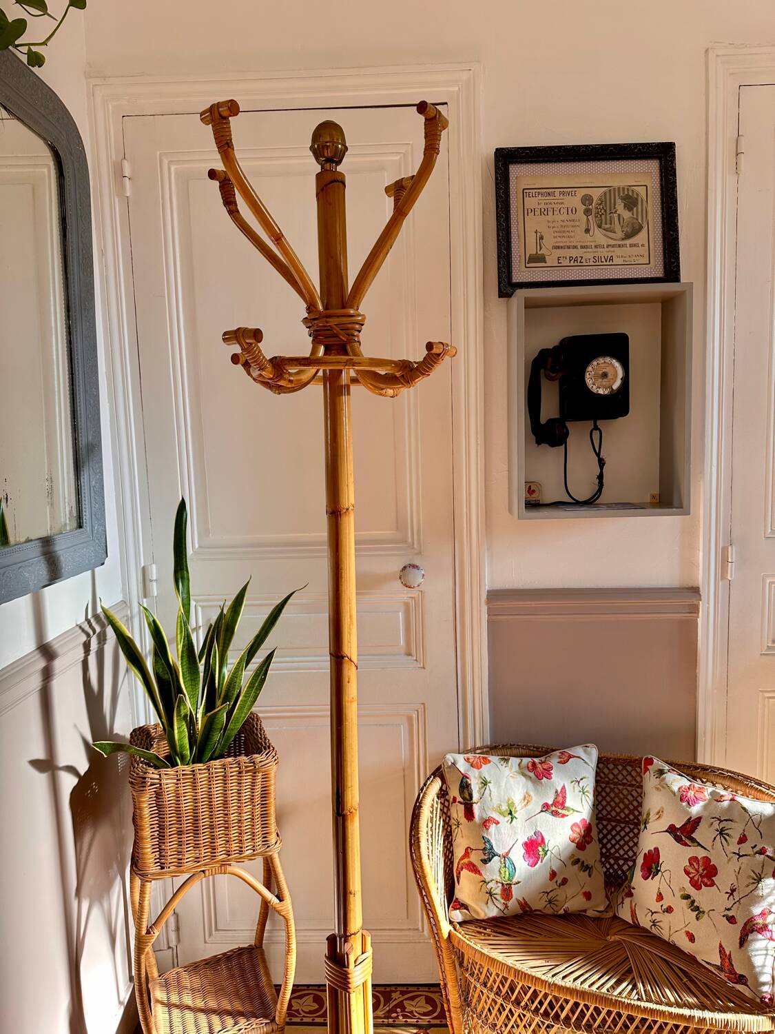 Vintage Rattan Parrot Coat Rack