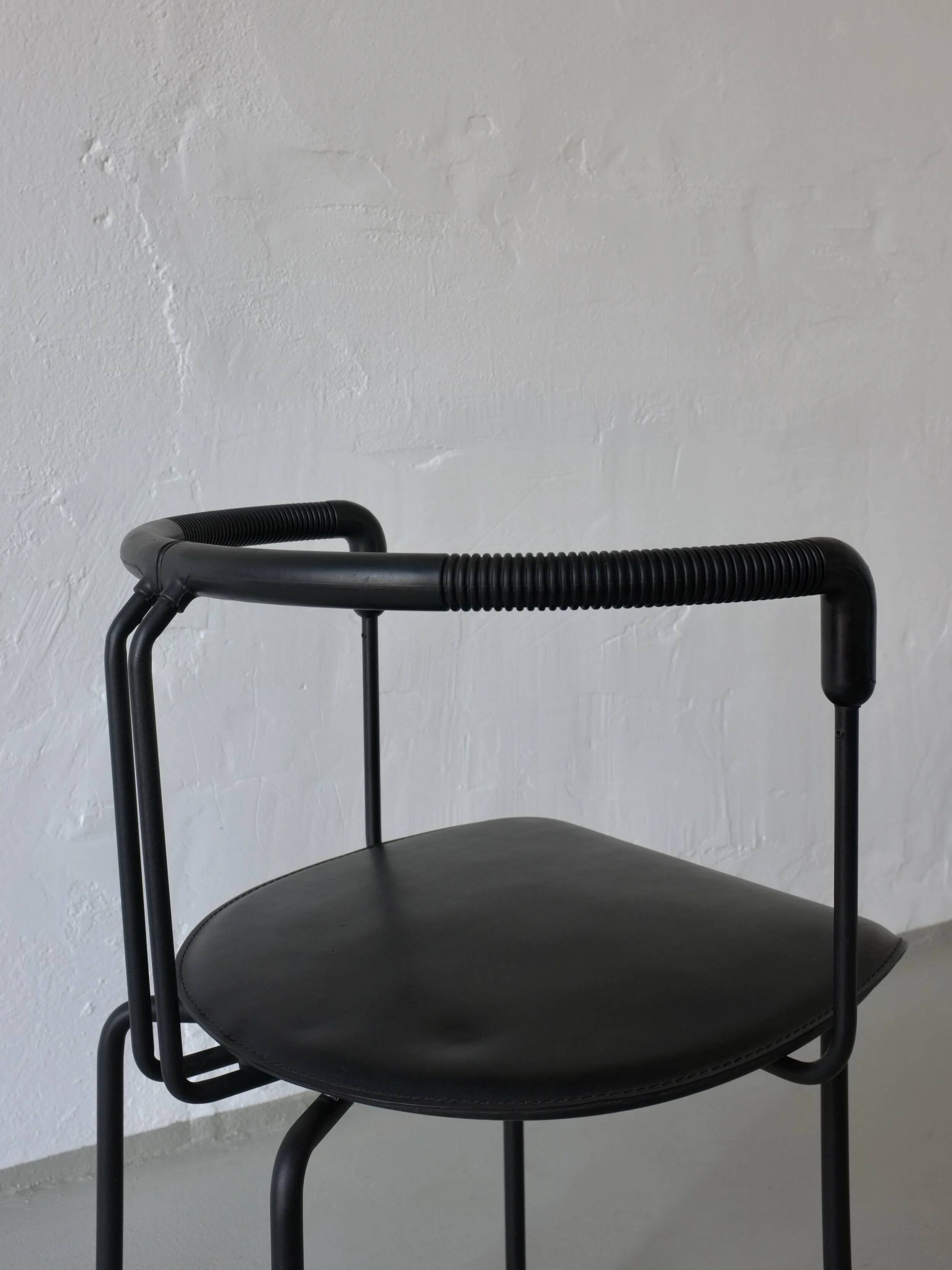 4 postmodern black leather armchairs from Cidue, Italy, 1990s