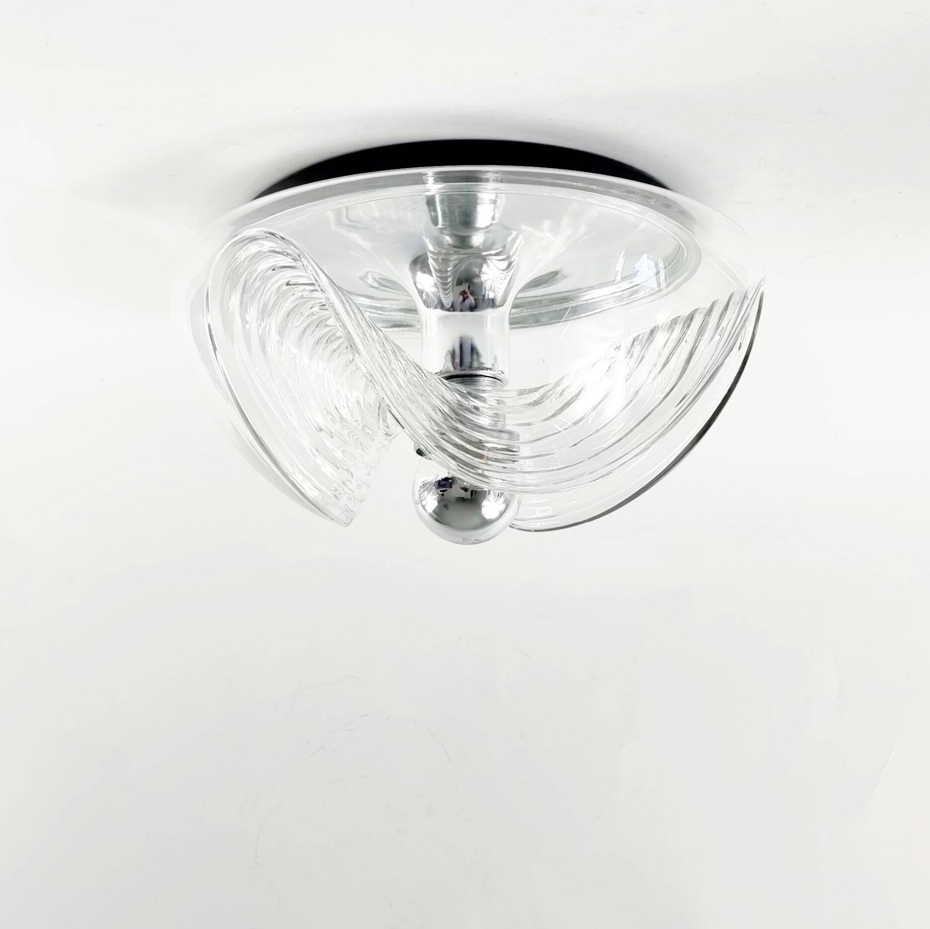 1/2 XL Mid-Century Space Age Wave Glass Ceiling Lights by Koch & Lowy, 70s