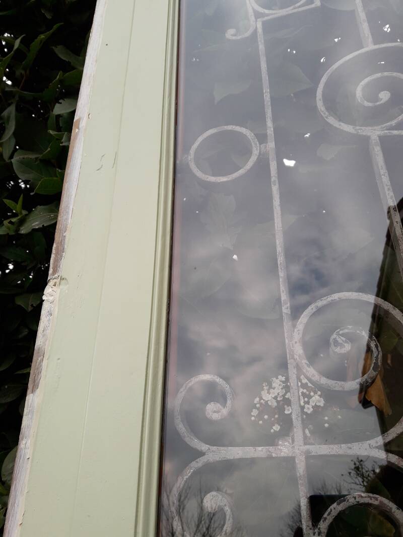 Window frame 179x88cm walnut oak wrought iron grille opening glass panel