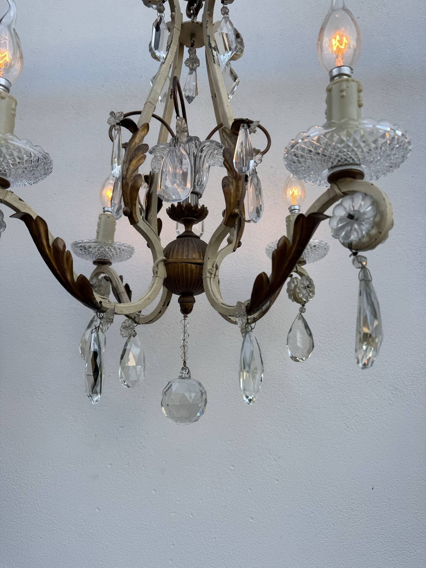 Crystal pendant chandelier wrought iron 1900