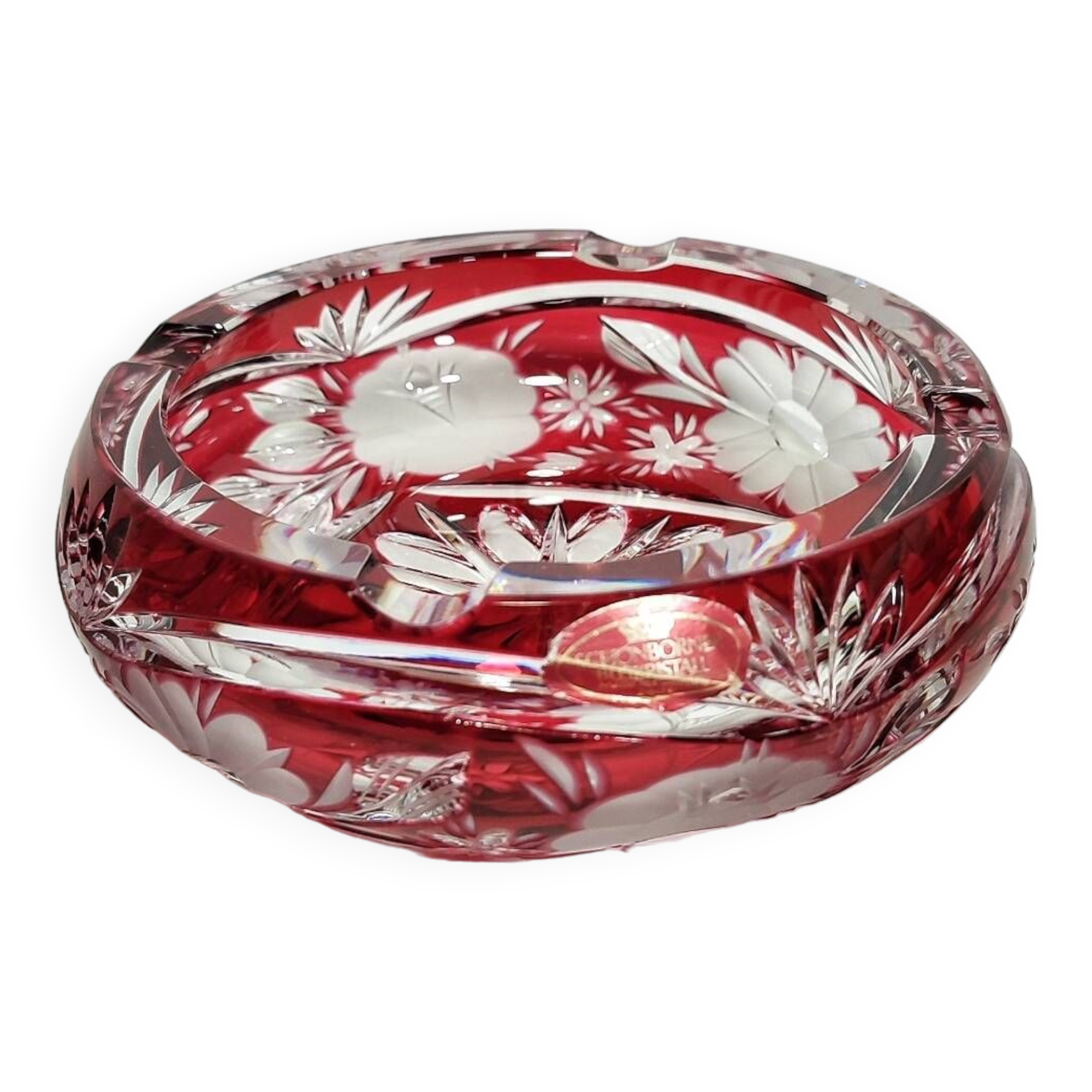 Cenicero de cristal tallado "Schonborner Bleikristal". Alemania, 1970s.