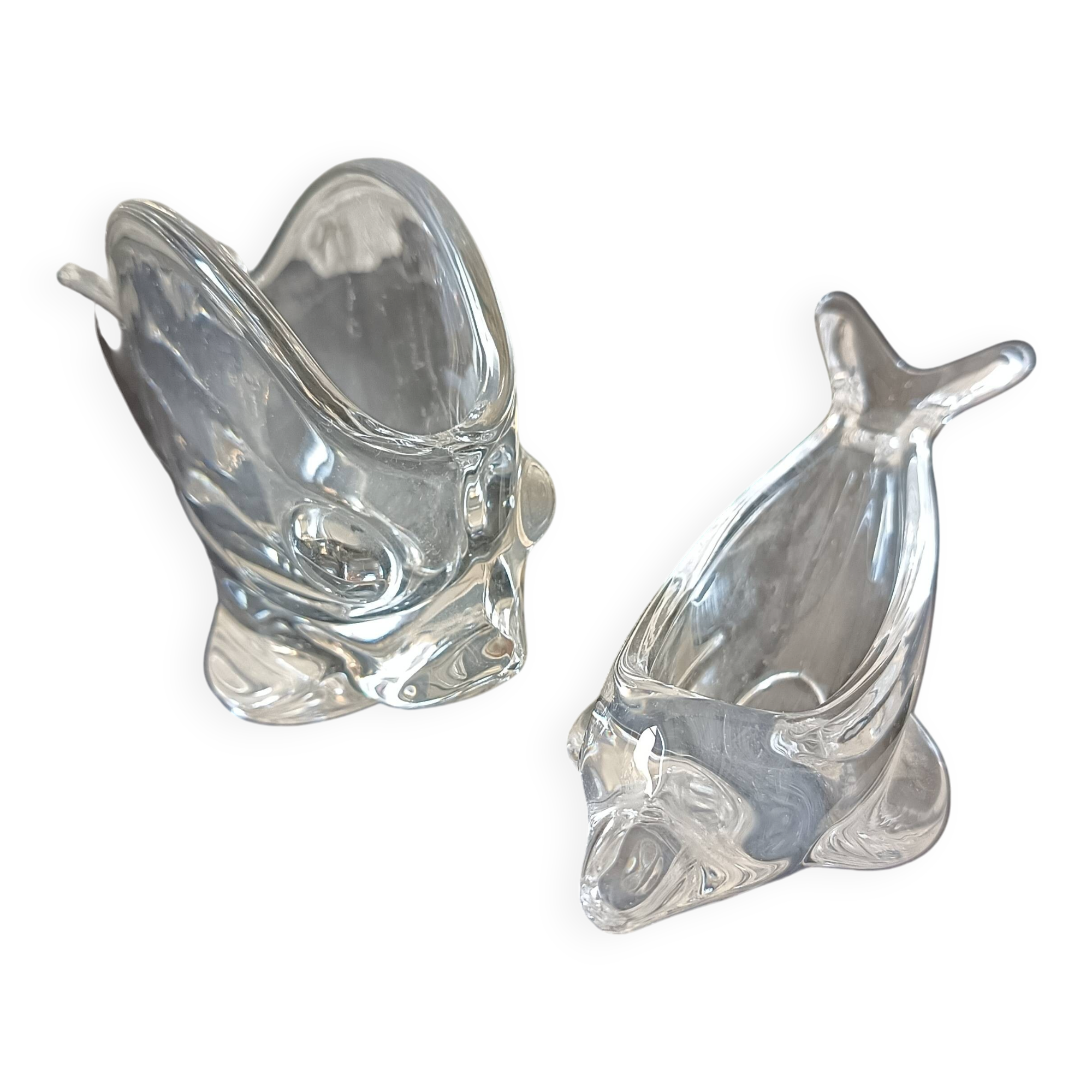 Set of 2 Empty Pockets, Dolphin Fish Glass Jars, Vannes Crystal