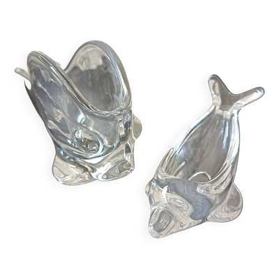 Ensemble 2 Vide Poches, pots en verre Dauphin Poisson, cristal de Vannes