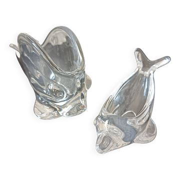 Ensemble 2 Vide Poches, pots en verre Dauphin Poisson, cristal de Vannes