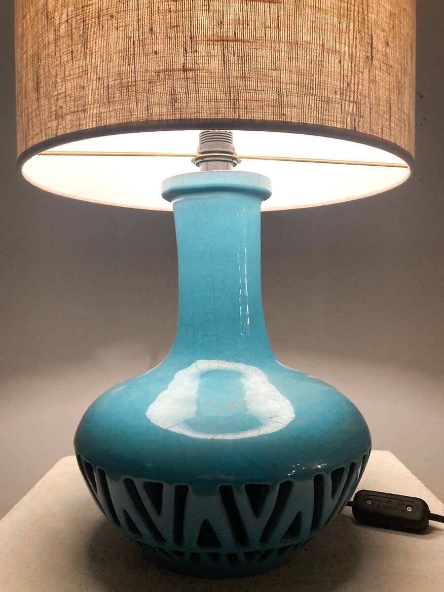 Mid-Century Blue Ceramic Table Lamp