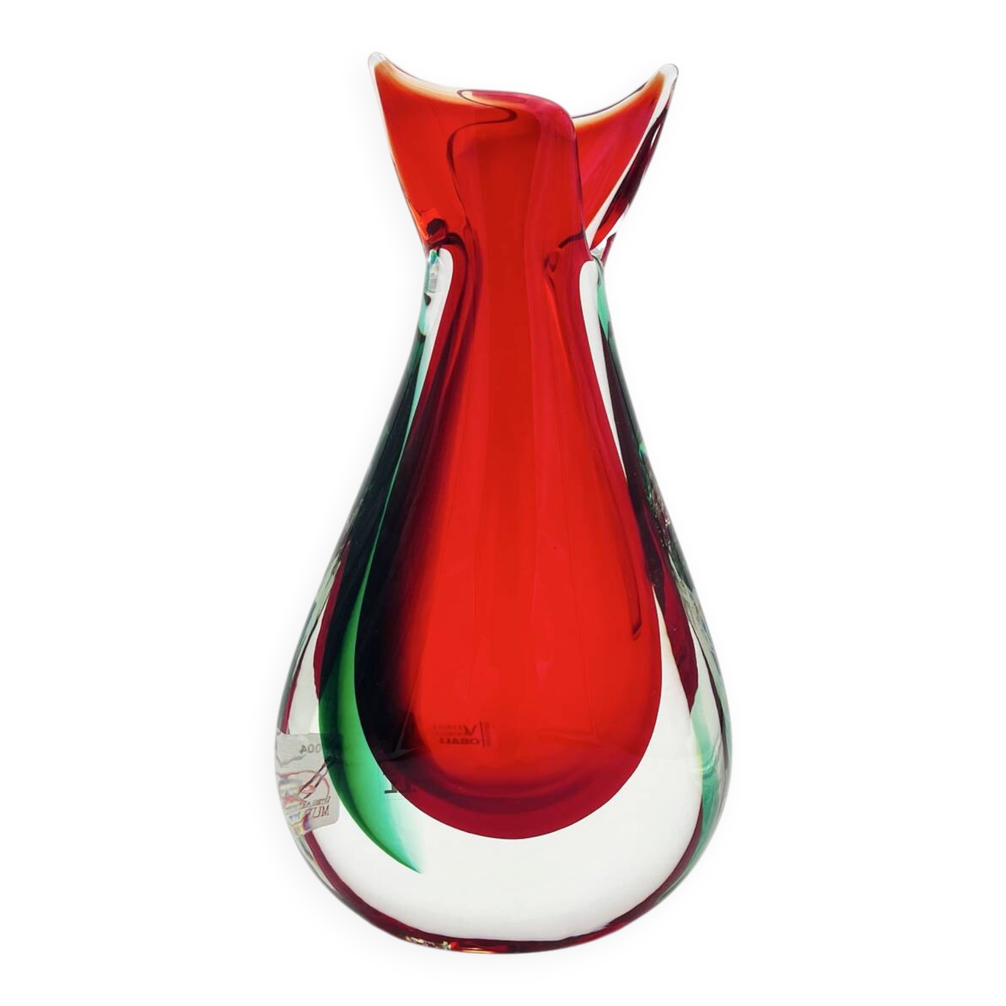 Vase sculpture murano michele onesto oball sommerso rouge vert 23.5cm