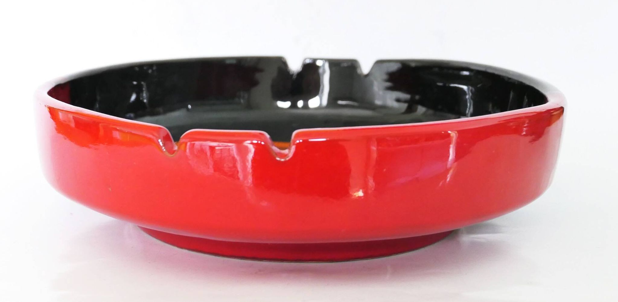 Vintage Italy red orange black ceramic ashtray 1970 Bitossi for Raymor