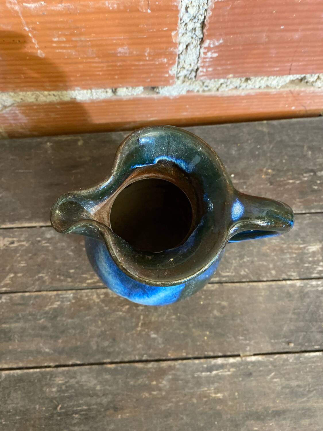 Vintage 1970s Black and Blue Glazed Stoneware Jug