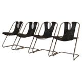 Set of 4 leather and chrome chairs from the 1960s