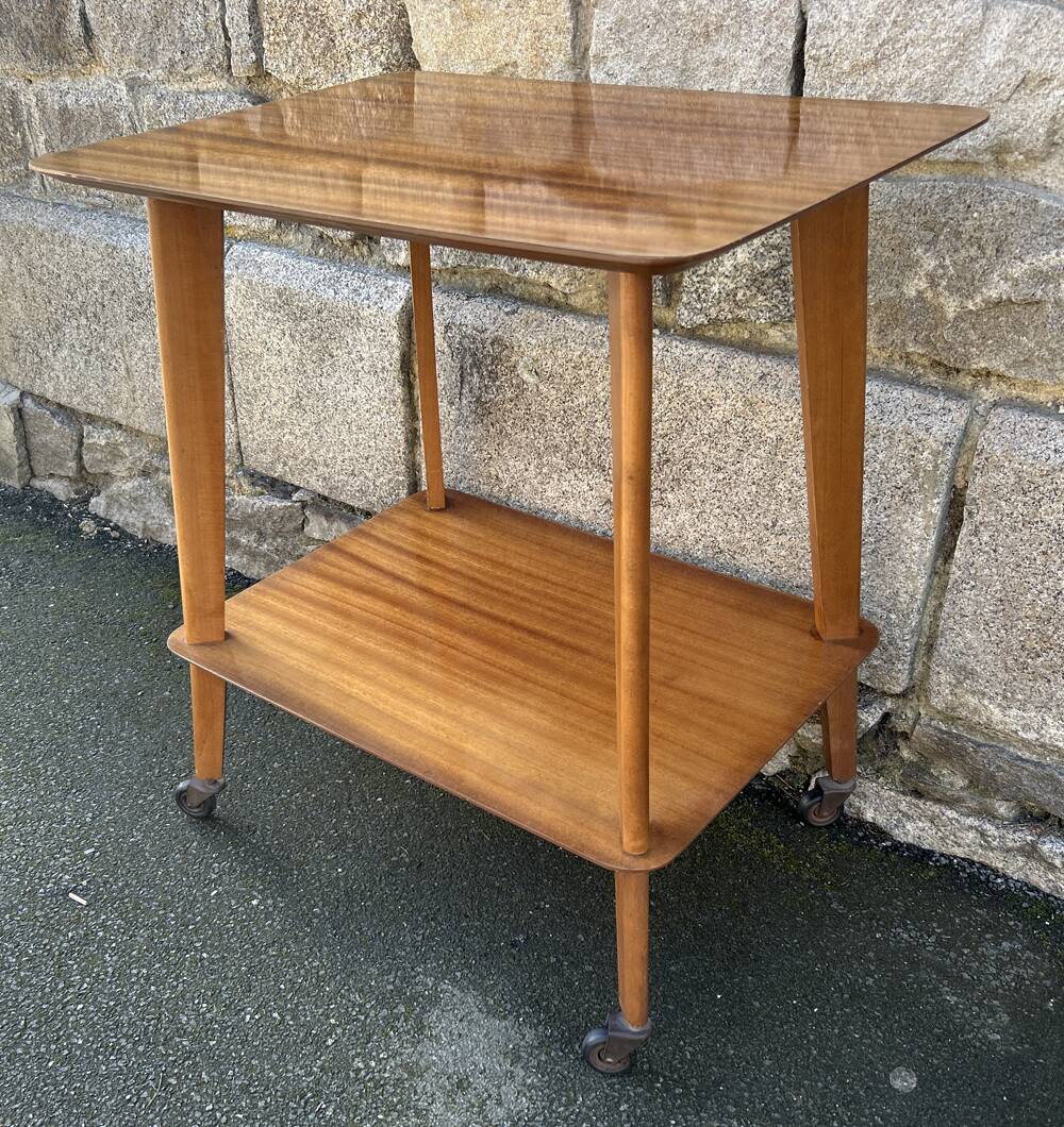 Serving trolley, TV table, varnished wood, 1950s