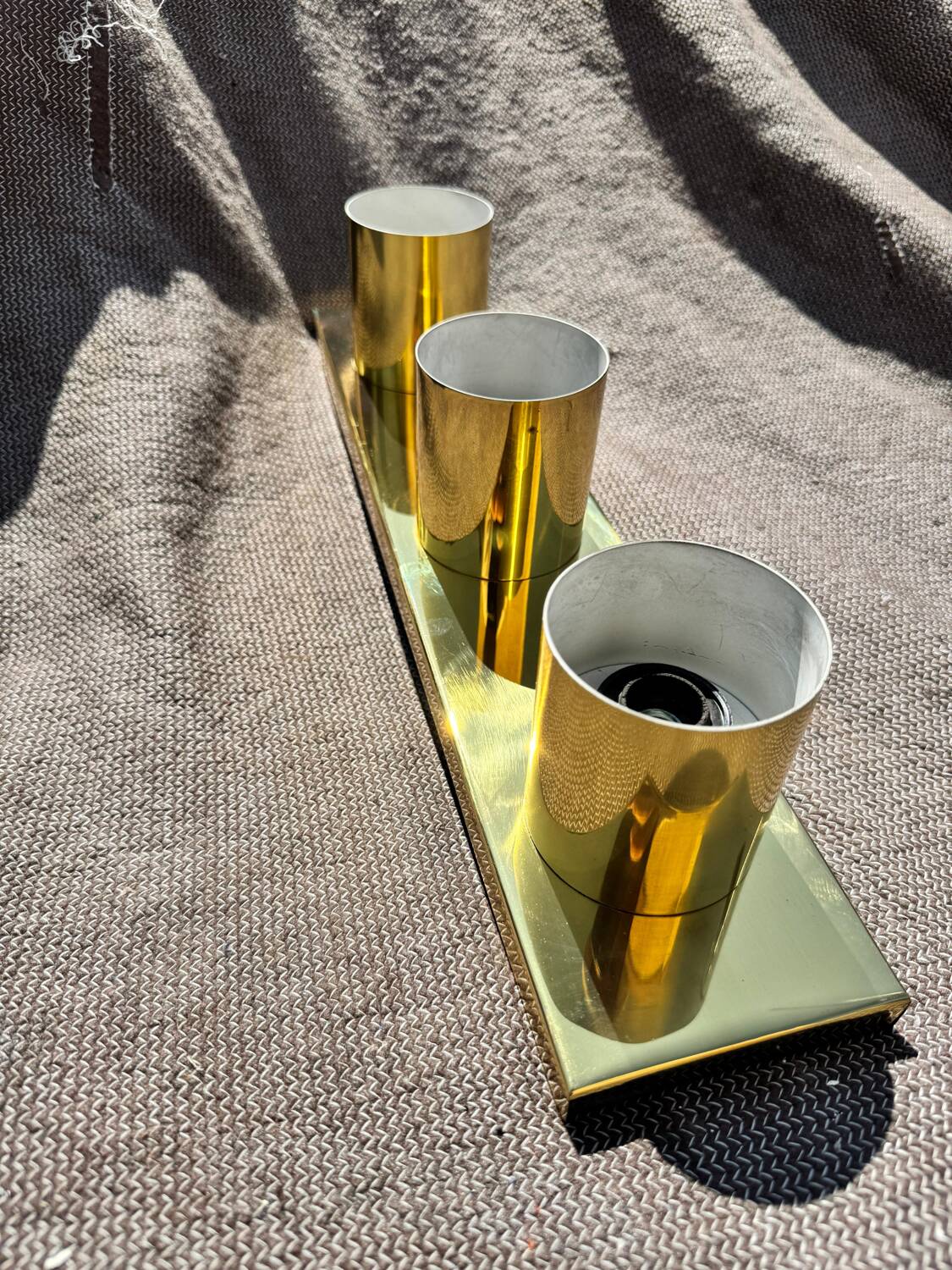 Minimalist 60s brass wall light with 3 sockets by Beisl Leuchte, Germany