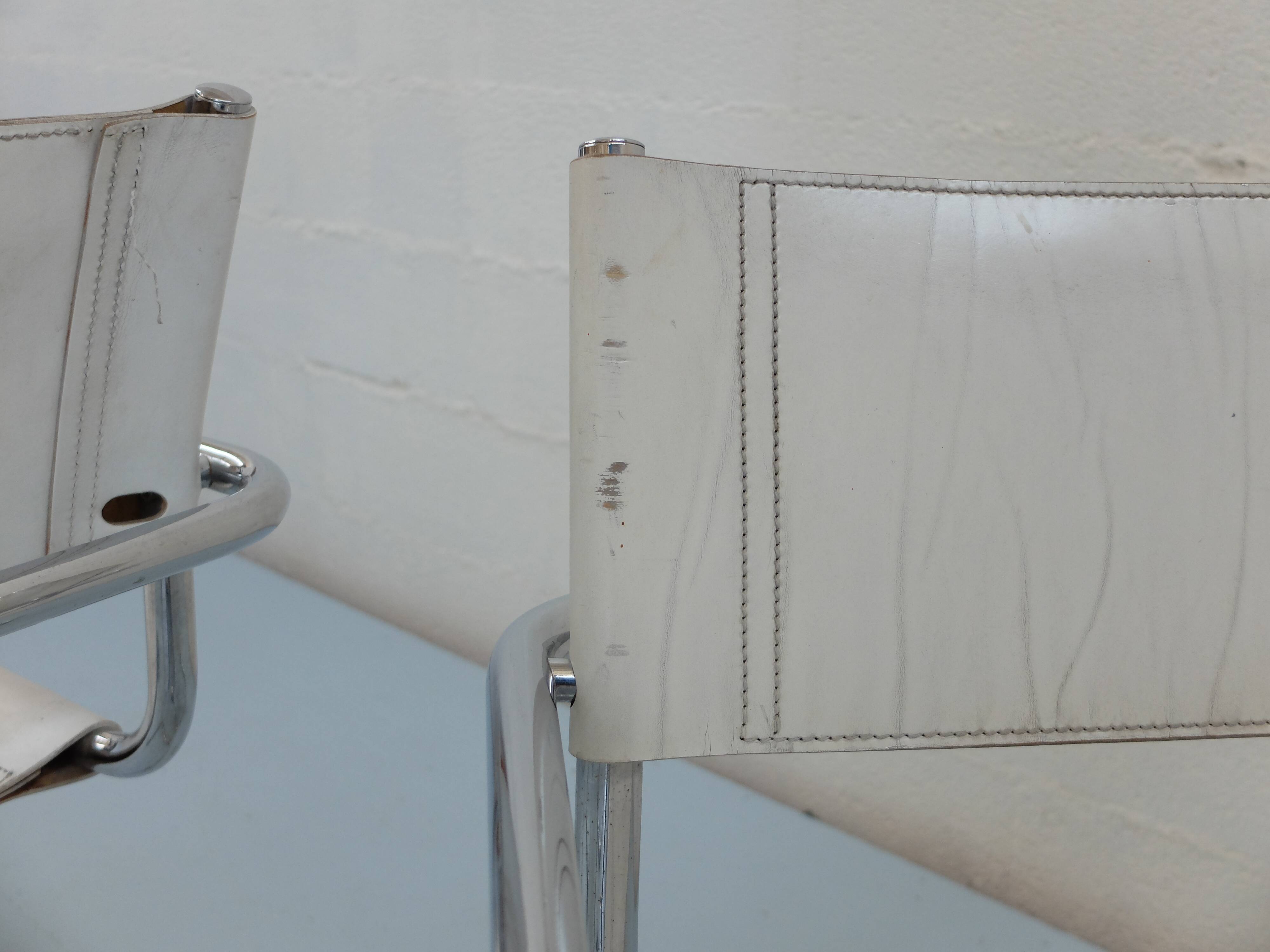 6 Fasem Italia chrome and white leather chairs