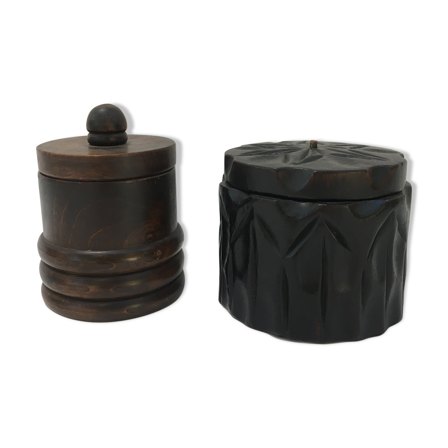 Two old wooden tobacco boxes