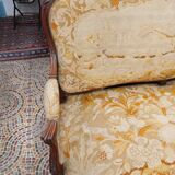 Louis XV style sofa late 19th century in walnut wood and Arras tapestry