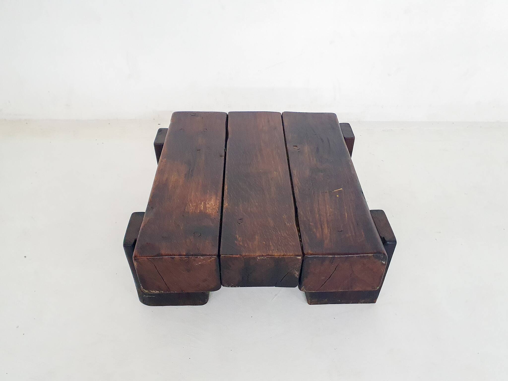 Mid-century brutalist solid wooden coffee table, The Netherlands 1970's