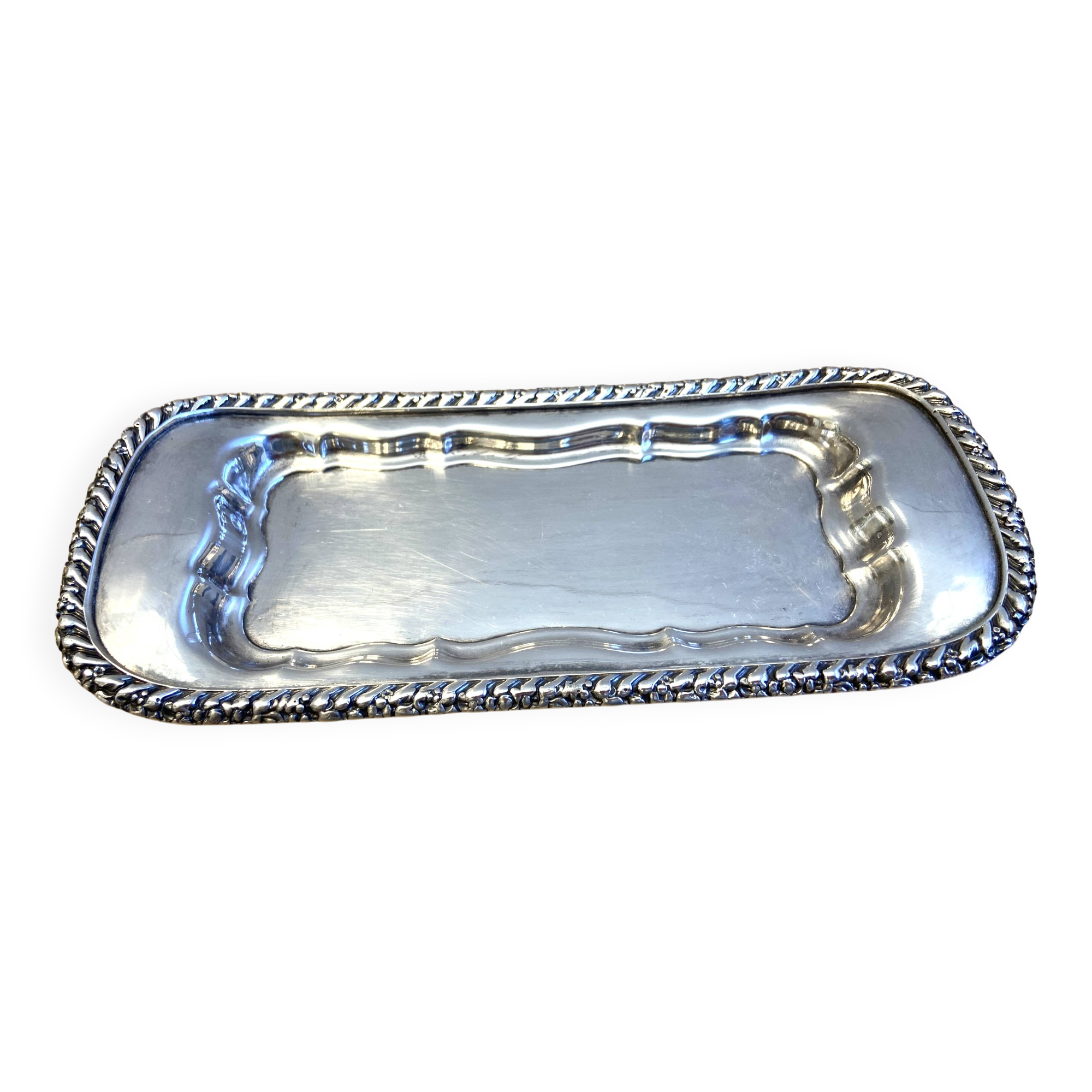 Elegant & Antique Small Tray Letters Louis XVI Style Rocaille Bronze Silver