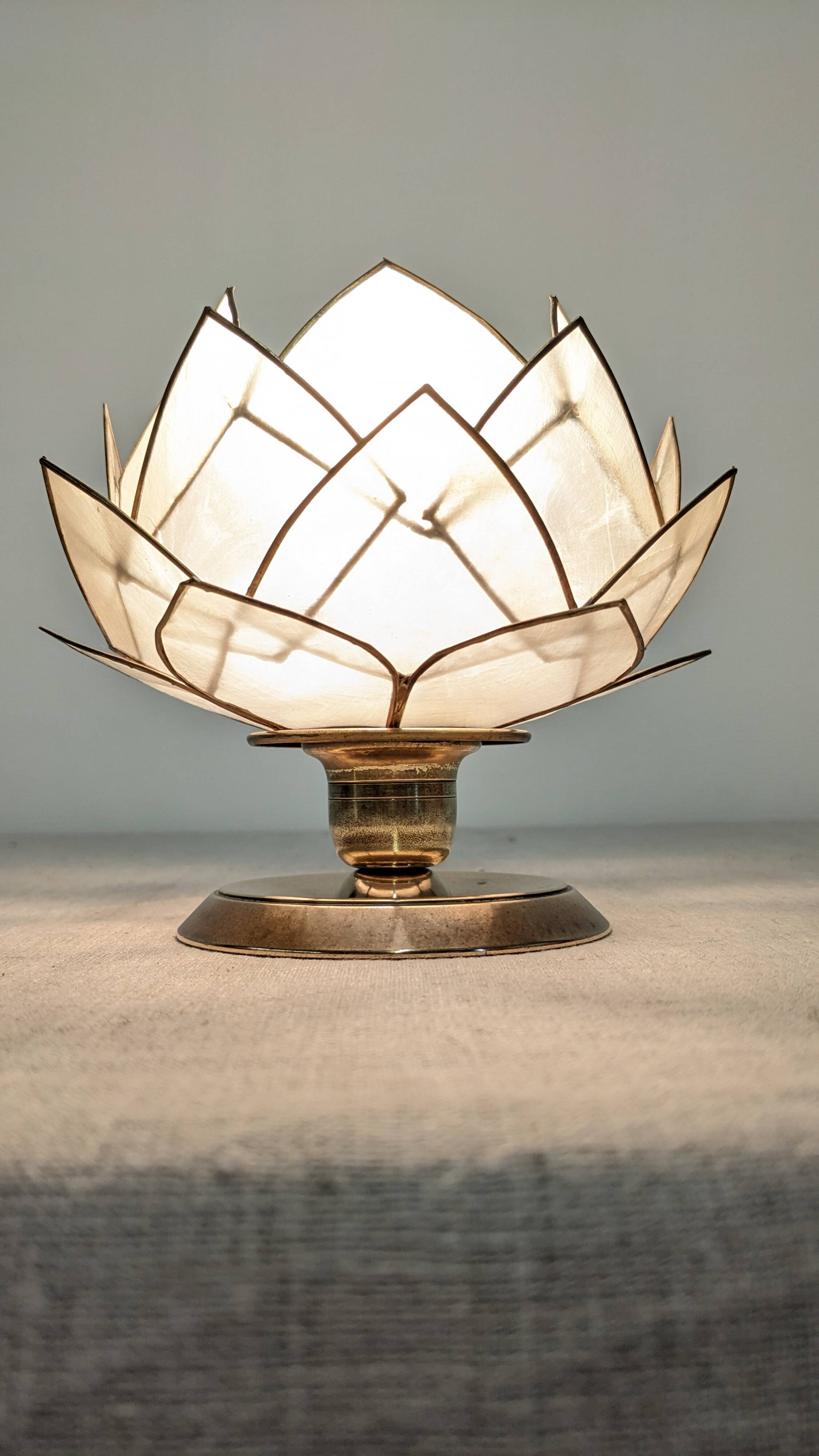 Pair of mother-of-pearl lotus flower bedside or mood lamps