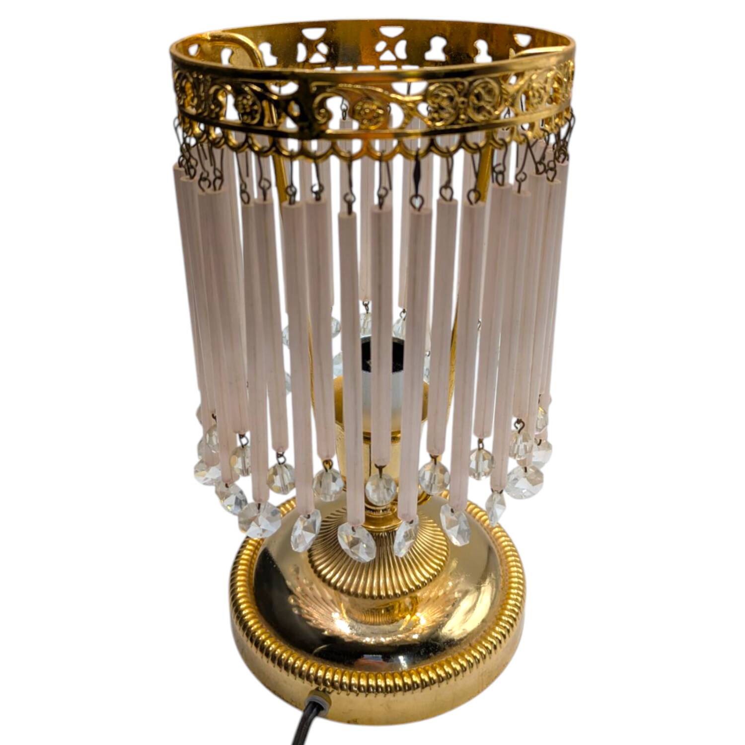 Vintage brass table lamp – with crystal drops and Art Deco style