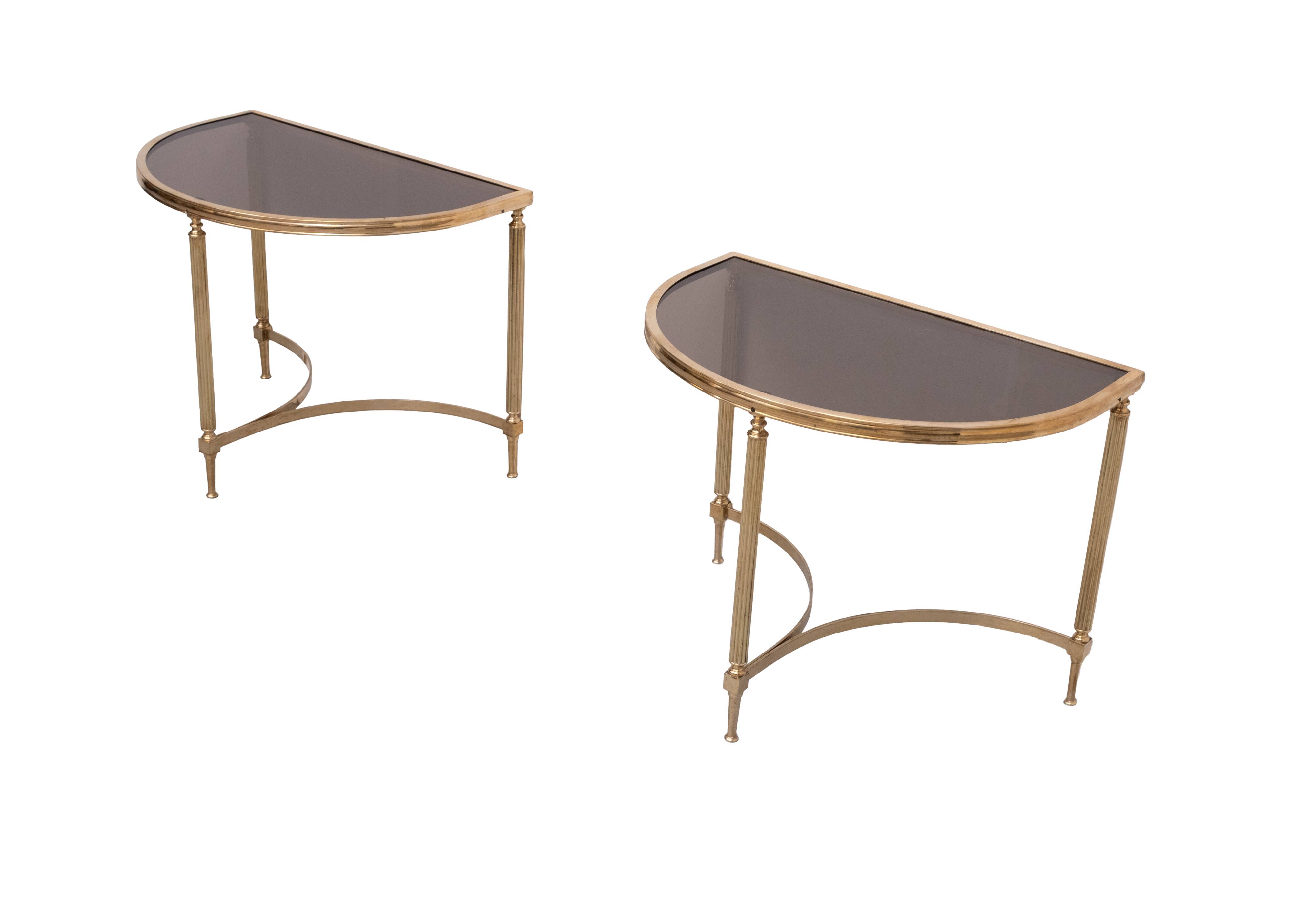 pair Maison Jansen Brass Demi-Lune Tables france 1970s