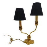 Bronze water lily lamp with two arms, Lucien Gau, France 1990