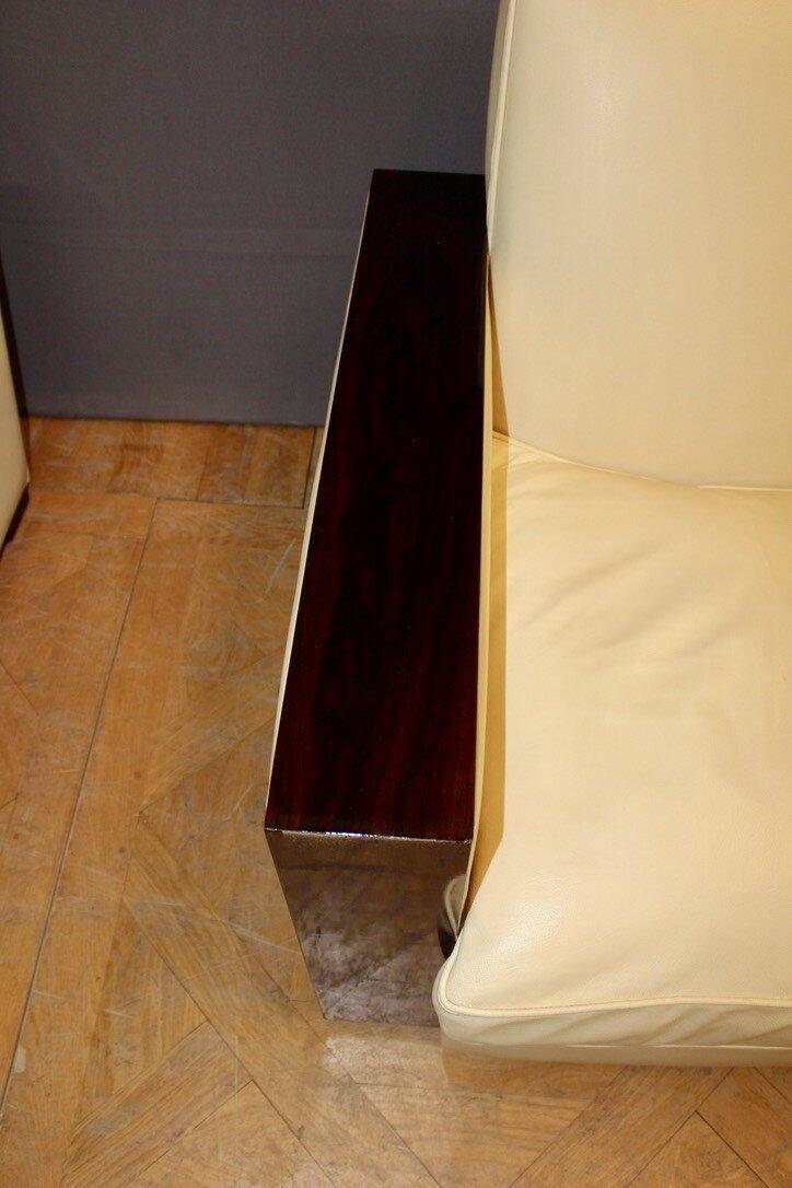 Pair of art deco armchairs in rosewood and beige leather