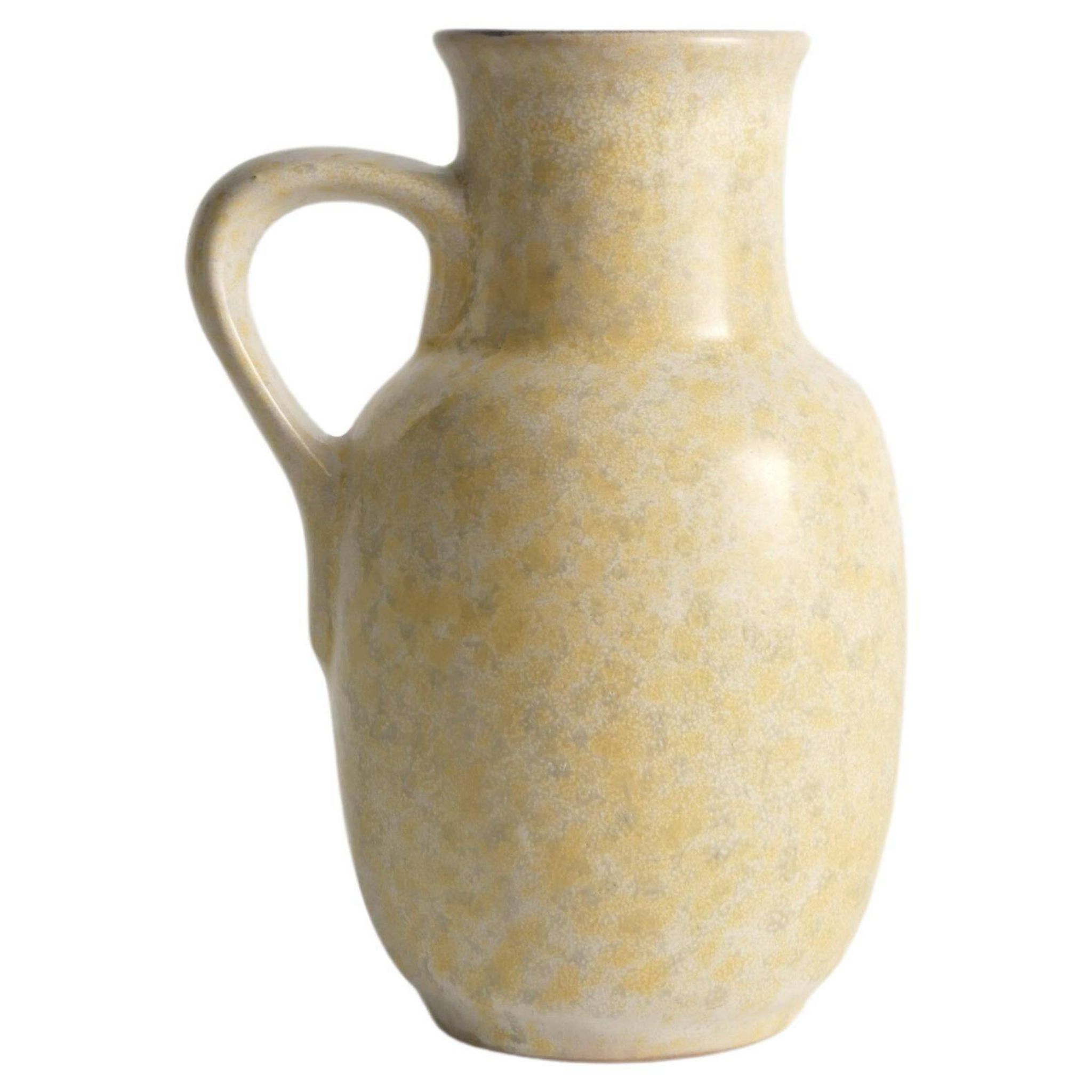 Mid-Century Modern Grey & Yellow Stoneware Vase with Handle by Strehla, Germany