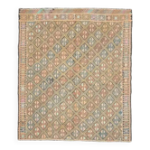 Tapis coureur vintage turc Oushak fait main en laine et coton beige des années 1970 185x212