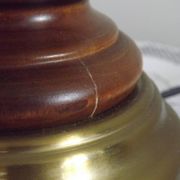 French Mid-Century Brass and Turned Wood Table Lamp with Hide Skin Shade