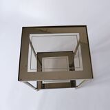 Sellette, table d'appoint en laiton et verre fumé miroir ancienne