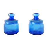 Lot of two old blue glass jars