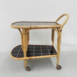 Bamboo serving trolley on castors