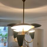 Vintage 3-light chandelier in gilded brass and metal from the 50s