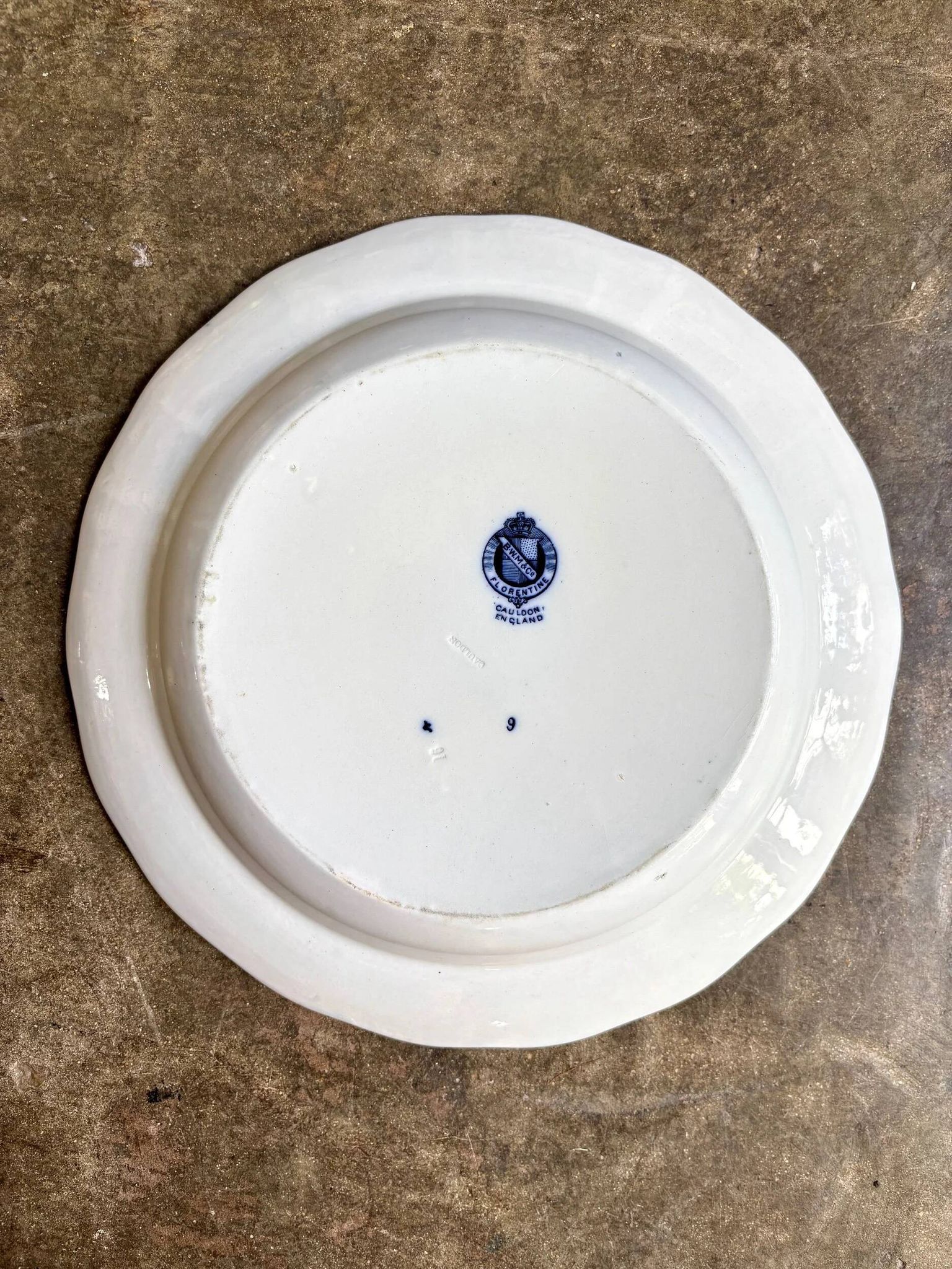 Plat rond et creux BWM & Co en terre de fer, service "Florentine"