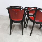 Set of 6 Baumann Diese model armchairs, Pagnon Pelhaître design, Wenge and red color
