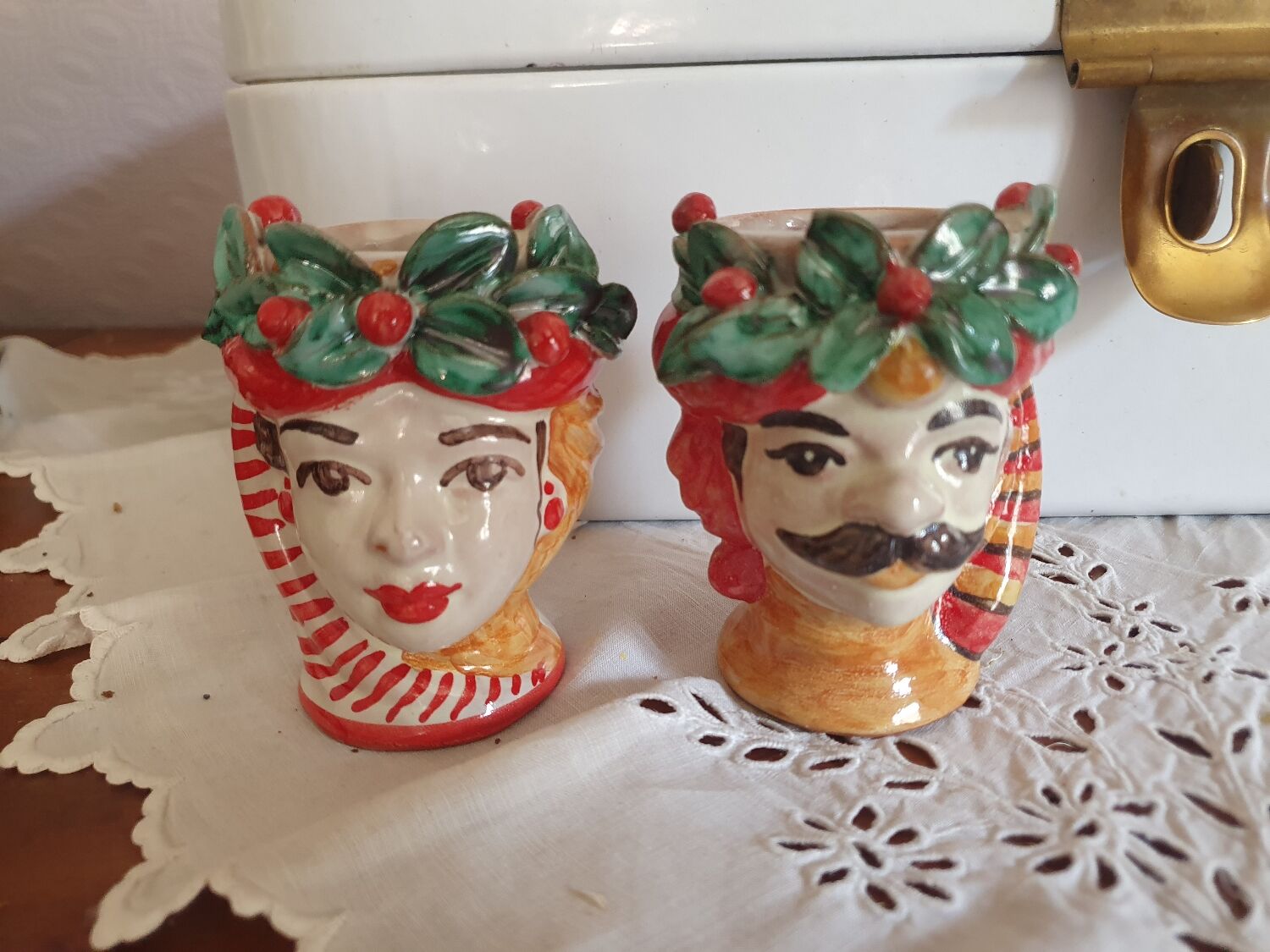 Set of 2 Sicilian vases ceramic heads of caltagirone