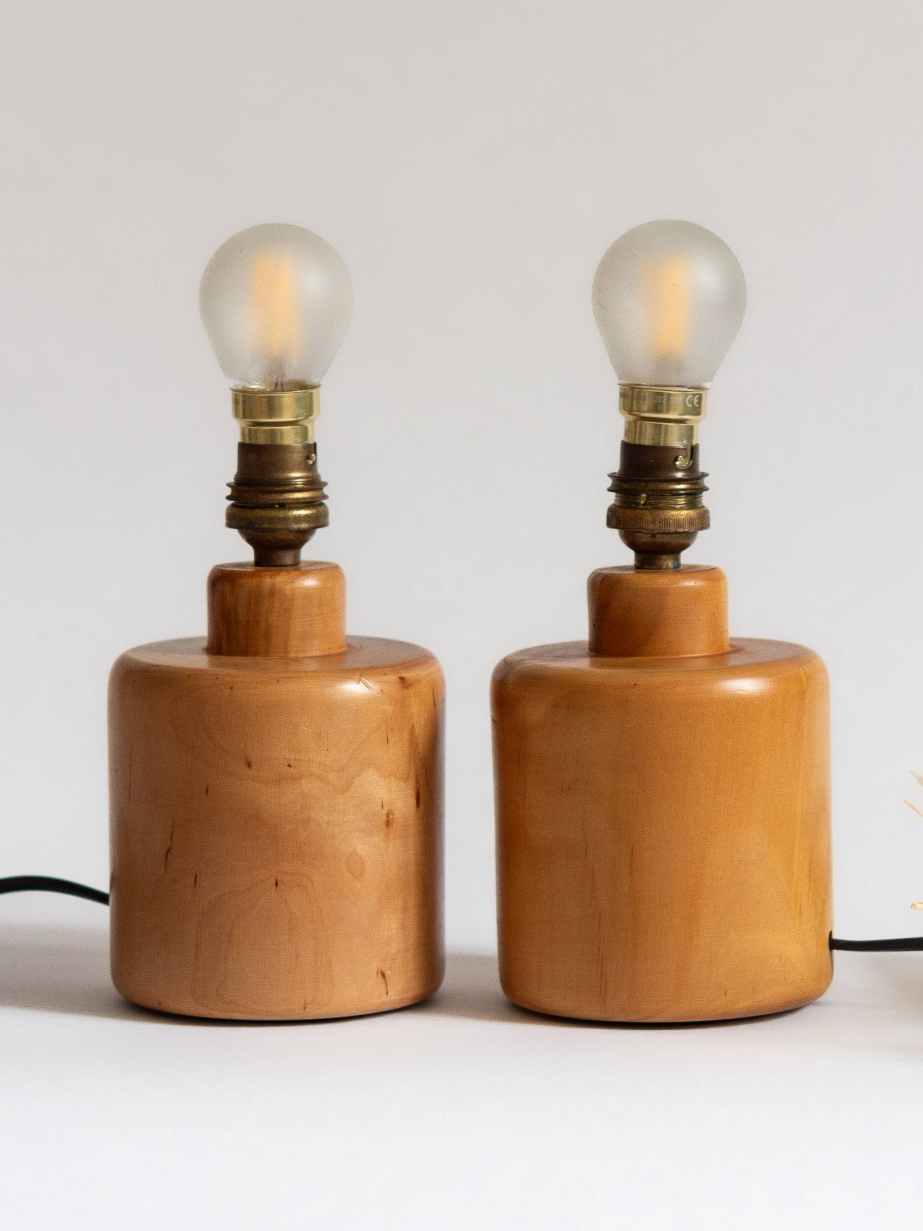 Pair of light wood table or bedside lamp bases, 1970s