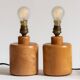 Duo de pieds de lampe de table ou de chevet en bois blond, Années 70