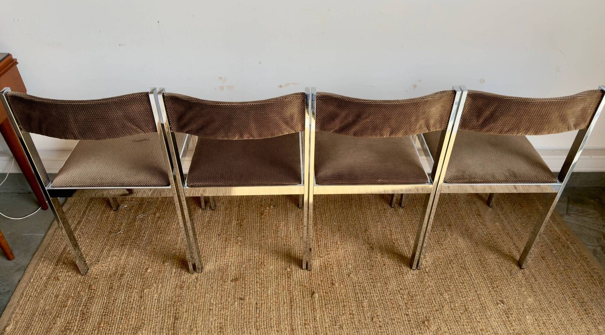 Suite de 4 chaises Sigma vintage en chrome et velours – design années 70