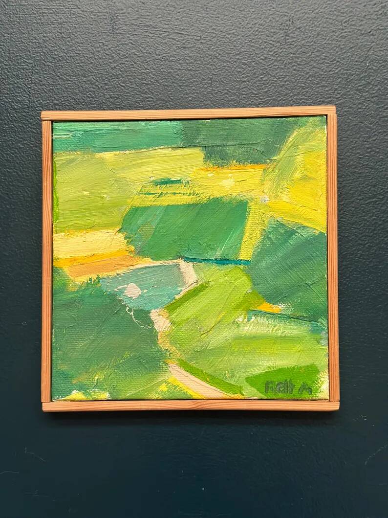 Original Swedish Oil on Canvas – “Early Summer Landscape” by Rolf Andersson – Signed – 2003 – Vintage & Framed – 24.5 × 24.5 cm