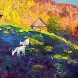 Peinture à l'huile "Rêvant des montagnes des Carpates en automne" par Boris Petrovich Serdyuk
