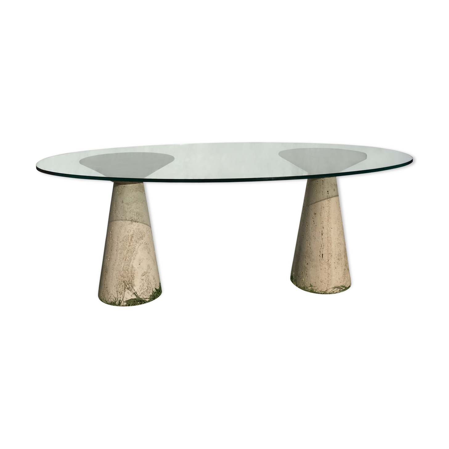 Table glass columns travertine design 1980