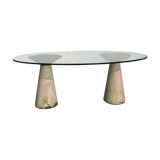 Table glass columns travertine design 1980